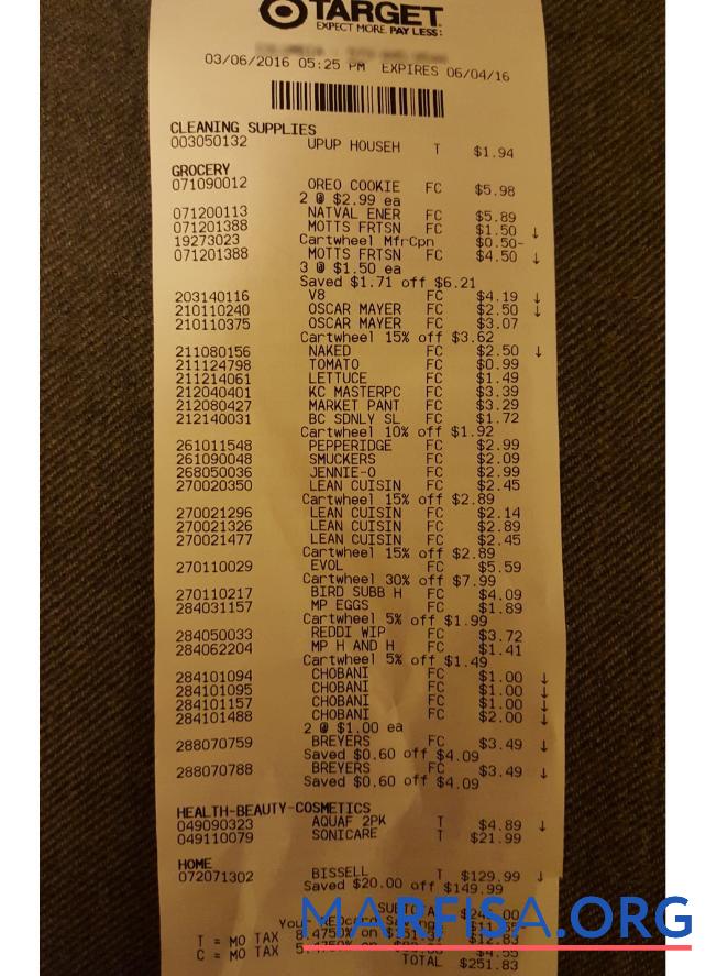 Blank Target corporation receipt template